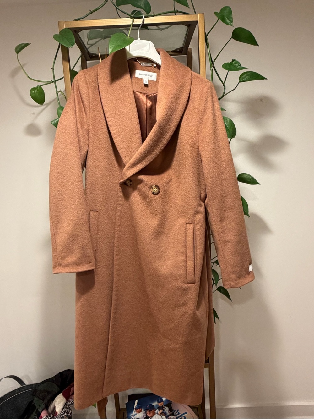Calvin Klein Women's Long Trench Coat in Camel Brown